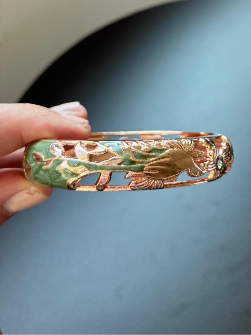 Green Floral Cloisonné Bangle Bracelet NWOT